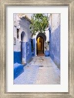 Morocco, Chaouen Narrow Street Lined With Blue Buildings Fine Art Print