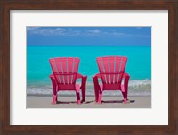Bahamas, Little Exuma Island Pink Chairs On Beach Fine Art Print