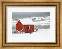 North America, Canada, Nova Scotia, Cape Breton, Cabot Trail, Red Shed In Winter Fine Art Print