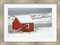 North America, Canada, Nova Scotia, Cape Breton, Cabot Trail, Red Shed In Winter Fine Art Print