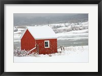 North America, Canada, Nova Scotia, Cape Breton, Cabot Trail, Red Shed In Winter Fine Art Print