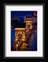 Hungary, Budapest Chain Bridge Lit At Night Fine Art Print