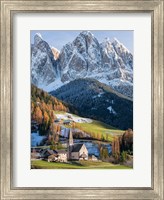 Church Sankt Magdalena In Villnoess Valley In Autumn, Geisler Mountains Italy Fine Art Print