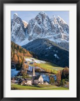 Church Sankt Magdalena In Villnoess Valley In Autumn, Geisler Mountains Italy Fine Art Print