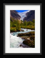 Norway Briksdal Glacier And River Framed Print
