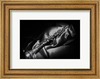 Black And White Still-Life Image Of A Brass Clarinet Fine Art Print