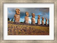 Easter Island, Chile A Row Of Moai Statues Fine Art Print