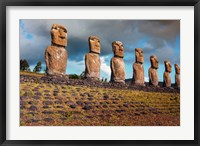 Easter Island, Chile A Row Of Moai Statues Fine Art Print