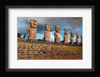 Easter Island, Chile A Row Of Moai Statues Fine Art Print