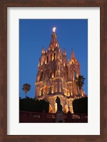 Mexico, San Miguel De Allende Cathedral Of San Miguel Archangel Lit Up At Night Fine Art Print