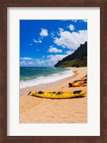 Sea Kayaks On Milolii Beach, Island Of Kauai, Hawaii Fine Art Print