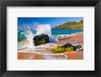 Surf Crashing On Rocks At Secret Beach, Kauai, Hawaii Fine Art Print