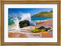 Surf Crashing On Rocks At Secret Beach, Kauai, Hawaii Fine Art Print