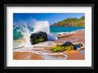 Surf Crashing On Rocks At Secret Beach, Kauai, Hawaii Fine Art Print