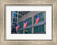 Flags Hanging Outside An Office Building, Chicago, Illinois Fine Art Print