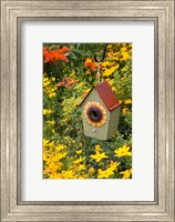 Sunflower Birdhouse In Garden Fine Art Print