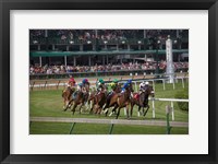 Horses Racing On Turf At Churchill Downs, Kentucky Framed Print