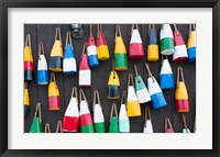 Colorful Buoys Hanging On Wall, Bar Harbor, Maine Fine Art Print