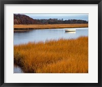 Boat Anchored In Mousam River, Maine Fine Art Print