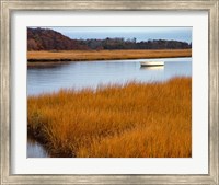 Boat Anchored In Mousam River, Maine Fine Art Print