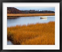 Boat Anchored In Mousam River, Maine Fine Art Print