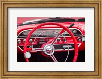 Classic Red Steering Whell At An Antique Car Show Fine Art Print