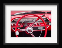 Classic Red Steering Whell At An Antique Car Show Fine Art Print