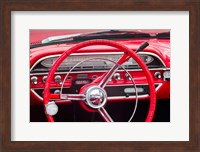 Classic Red Steering Whell At An Antique Car Show Fine Art Print