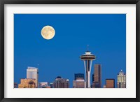 Seattle Skyline View With Full Moon Fine Art Print