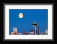 Seattle Skyline View With Full Moon Fine Art Print