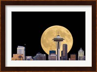 Large Full Moon Behind The Seattle Space Needle Fine Art Print