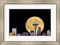 Large Full Moon Behind The Seattle Space Needle Fine Art Print