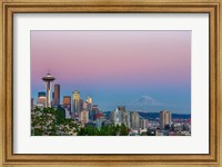 Skyline View Of Seattle With Mount Rainier Fine Art Print