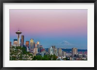 Skyline View Of Seattle With Mount Rainier Fine Art Print