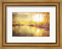 Yellow Sunset Boats in Marina Fine Art Print