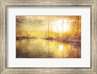 Yellow Sunset Boats in Marina Fine Art Print
