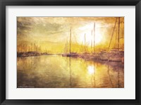 Yellow Sunset Boats in Marina Fine Art Print