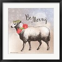 Vintage Christmas Be Merry Sheep Fine Art Print