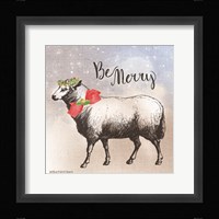 Vintage Christmas Be Merry Sheep Framed Print