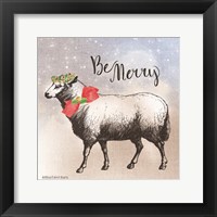 Vintage Christmas Be Merry Sheep Framed Print