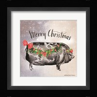 Vintage Christmas Be Merry Pig Framed Print