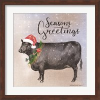 Vintage Christmas Be Merry Cow Fine Art Print