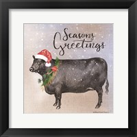 Vintage Christmas Be Merry Cow Framed Print
