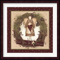 Folk Angel Christmas Wreath Fine Art Print