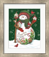 Snowman with Birdhouses Fine Art Print