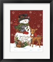 Snowman with Deer Fine Art Print