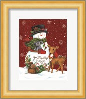 Snowman with Deer Fine Art Print