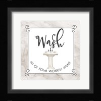 Bath Humor Worries Away Framed Print