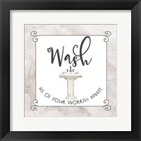 Bath Humor Worries Away Framed Print