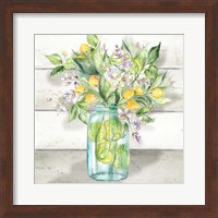 Watercolor Lemons in Mason Jar on shiplap Fine Art Print